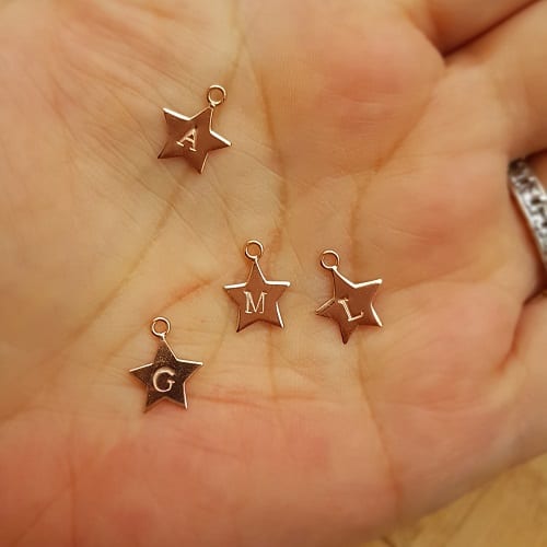 hand stamped rose plated star initial charms